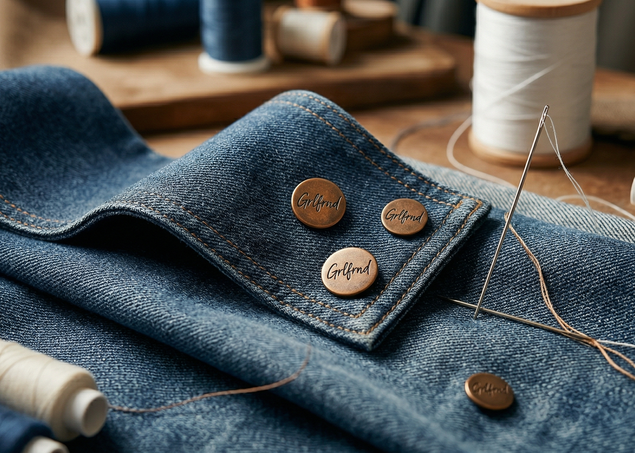 GRLFRND Denim fabric with buttons